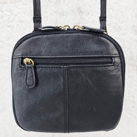 GREAT AMERICAN LEATHERWORKS Black Nubuck Leather Crossbody Organizer Bag - Picture 3 of 14